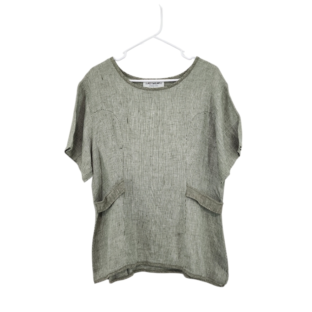 Aly Wear Women's 100% Linen Houndstooth Lagenlook Top - L